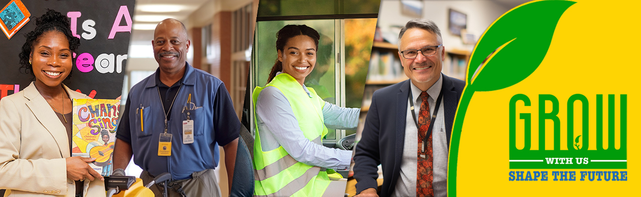 various department staff collage with Grow With Us logo