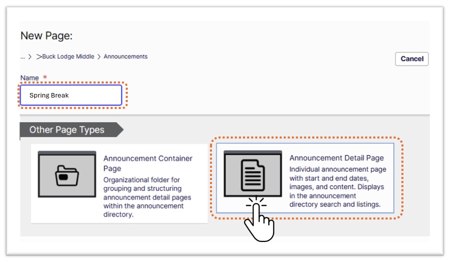 announcement-detail-page-enter-page-name-select-announcement-detail-page