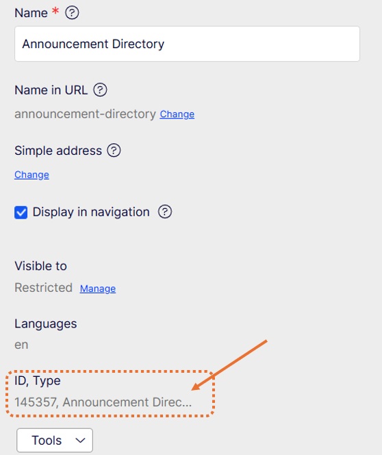 announcement directory page type in all properties view