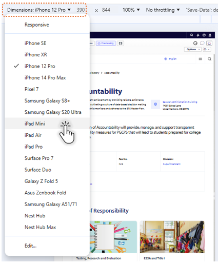 change device type preview under device drop down menu